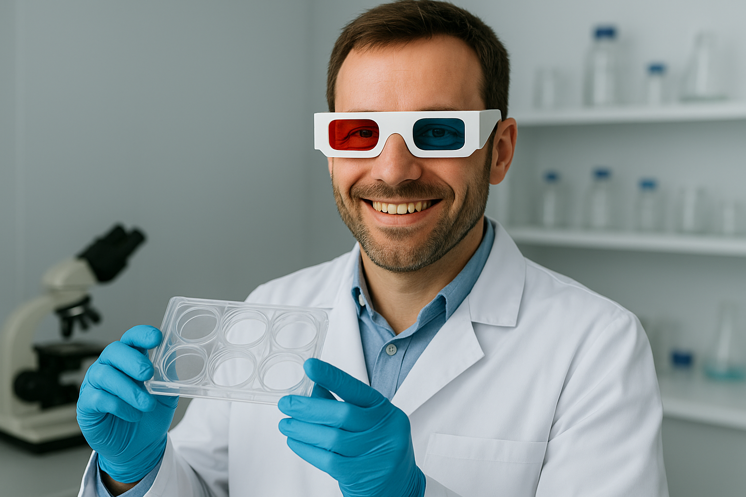 Wissenschaftlerin mit altmodischer 3D-Brille
